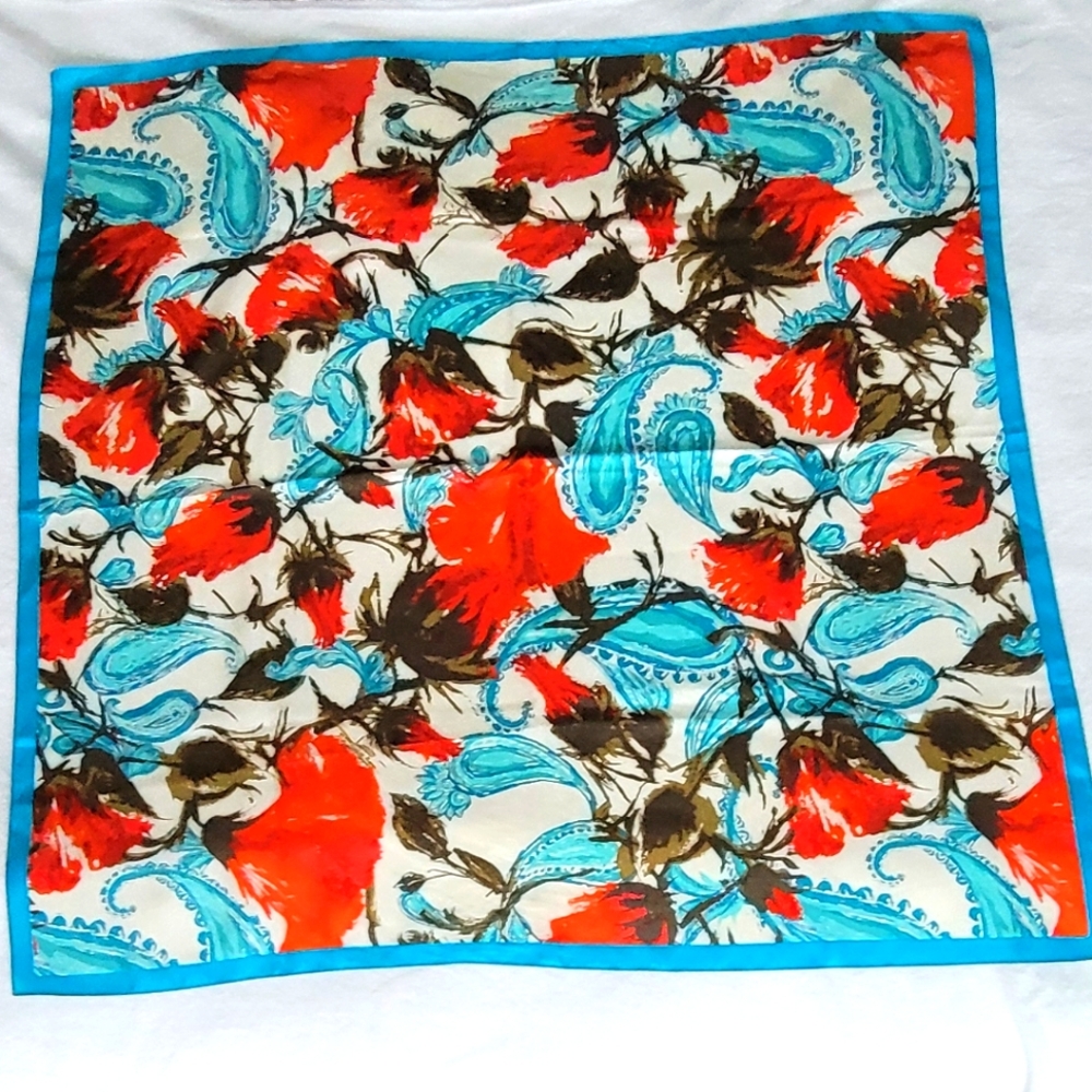 Banana Republic Teal,Orange, Green Silk Scarf